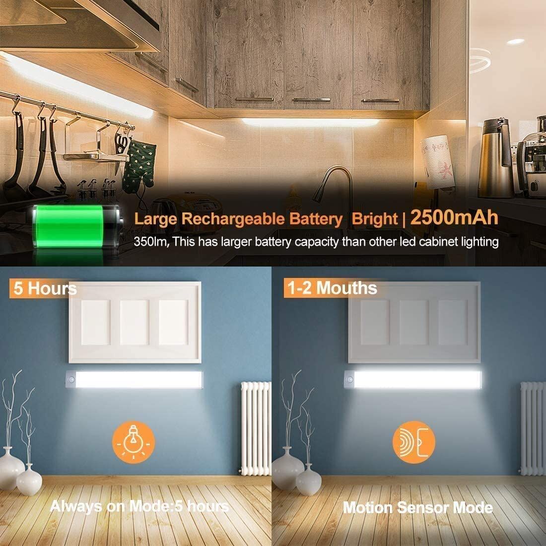 54 LED Rechargeable Under Cabinet Night Lighting for Kitchen and Bedroom (Sliver and White Light) Price