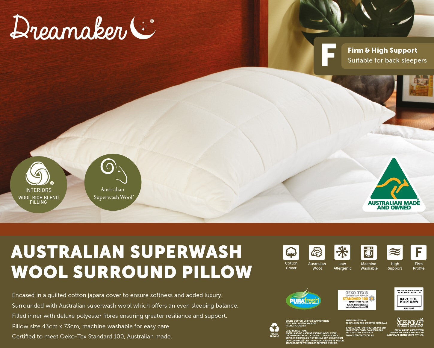 Dreamaker Australian Superwash Surround Pillow Price