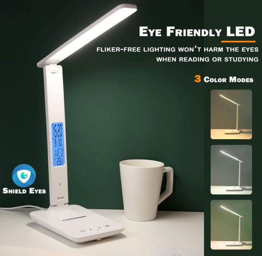 LED Desk Lamp with Fast Wireless Charger Clock Alarm Date Temperature Price
