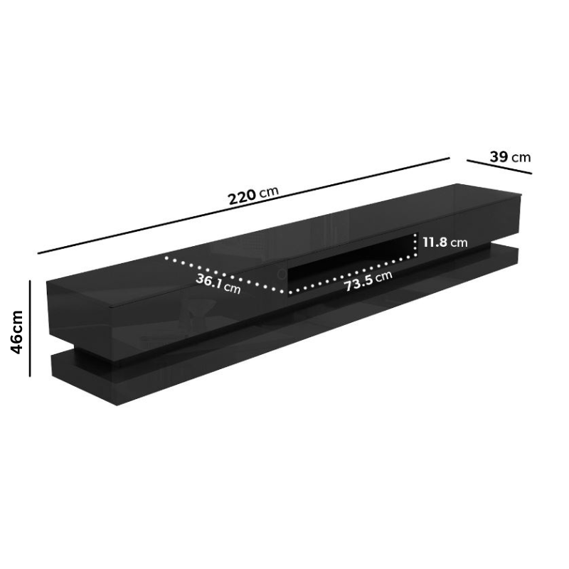 Northenden Modern High Gloss LED RGB TV Entertainment Unit with Storage 220cm - Black Price