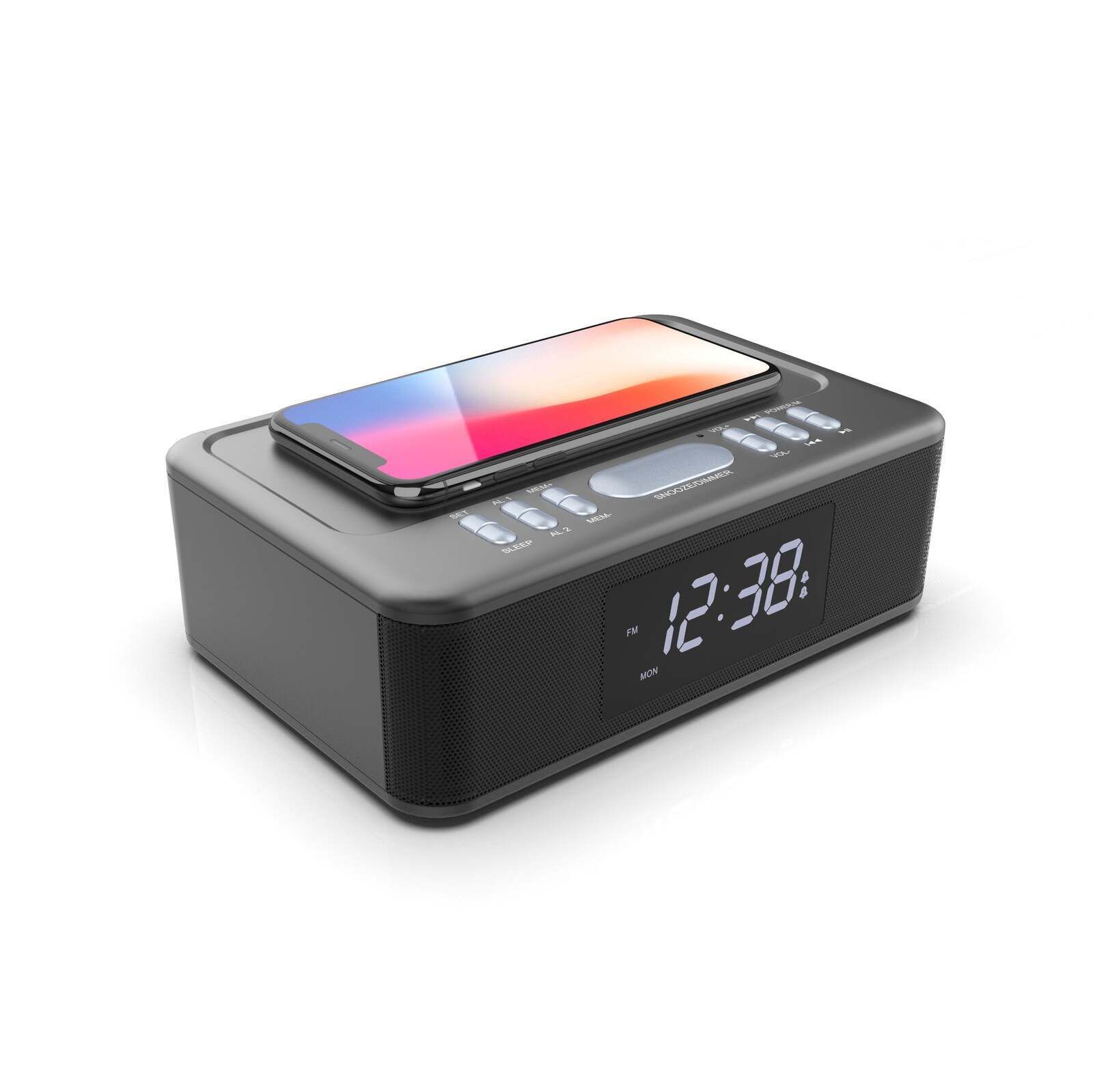 2in1 10W Wireless Fast Charging Bluetooth/FM Radio Alarm Clock w/ USB/AUX Price
