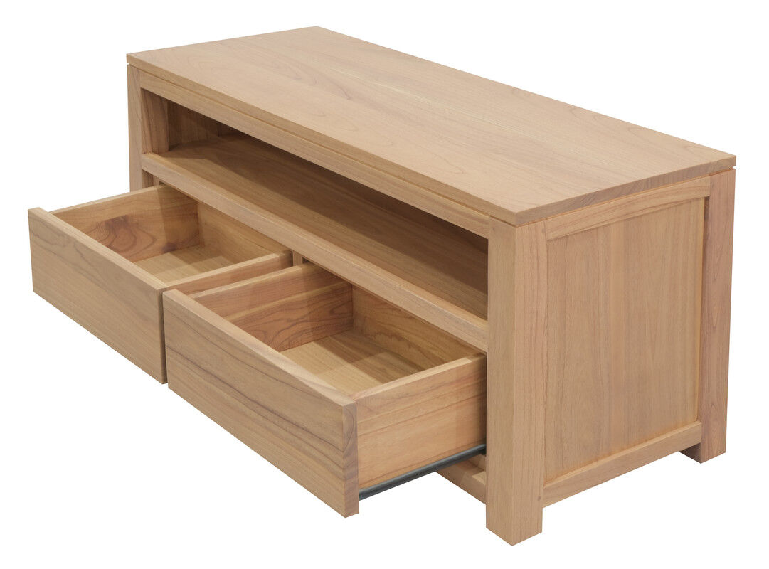 Amsterdam 2 Drawer Solid White Cedar Wood Entertainment Unit (Natural) Price