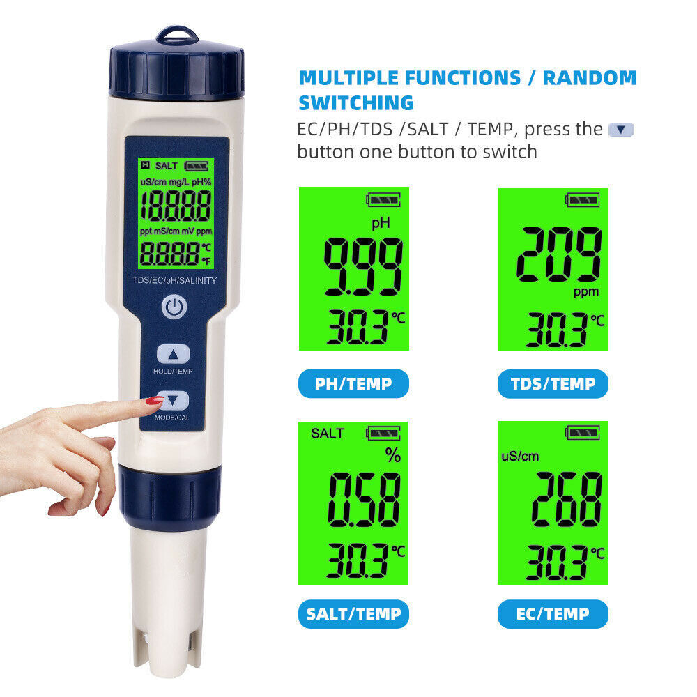 5-IN-1 Digital Water Quality Tester Waterproof pH TDS EC Temperature Meter Pool Price