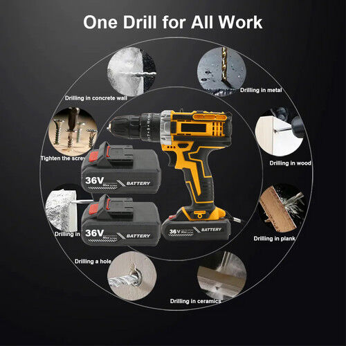 36VF BRUSHLESS HEAVY DUTY CORDLESS DRILL IMPACT DRIVER KIT HAMMER +2 BATTERY Box Price