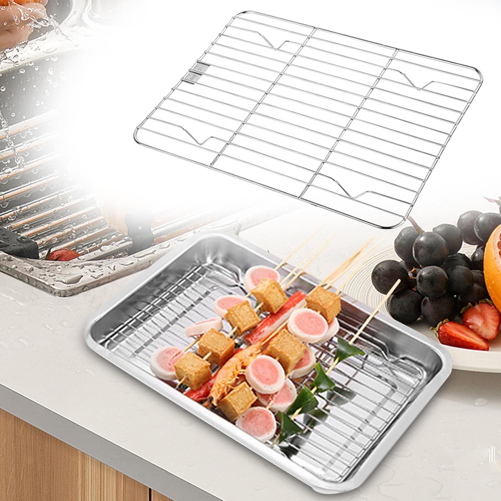 1pc Stainless Steel Baking Pan Toaster Oven Pans Grid Baking Dish BBQ Cookie Cake, 30*24cm Price