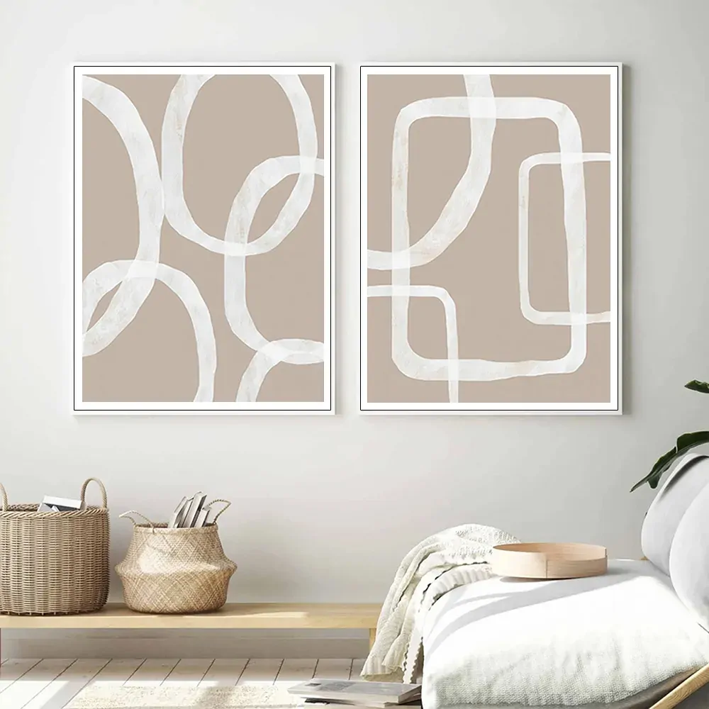 Wall Art 40cmx60cm Abstract White Lines 2 Sets White Frame Canvas Price