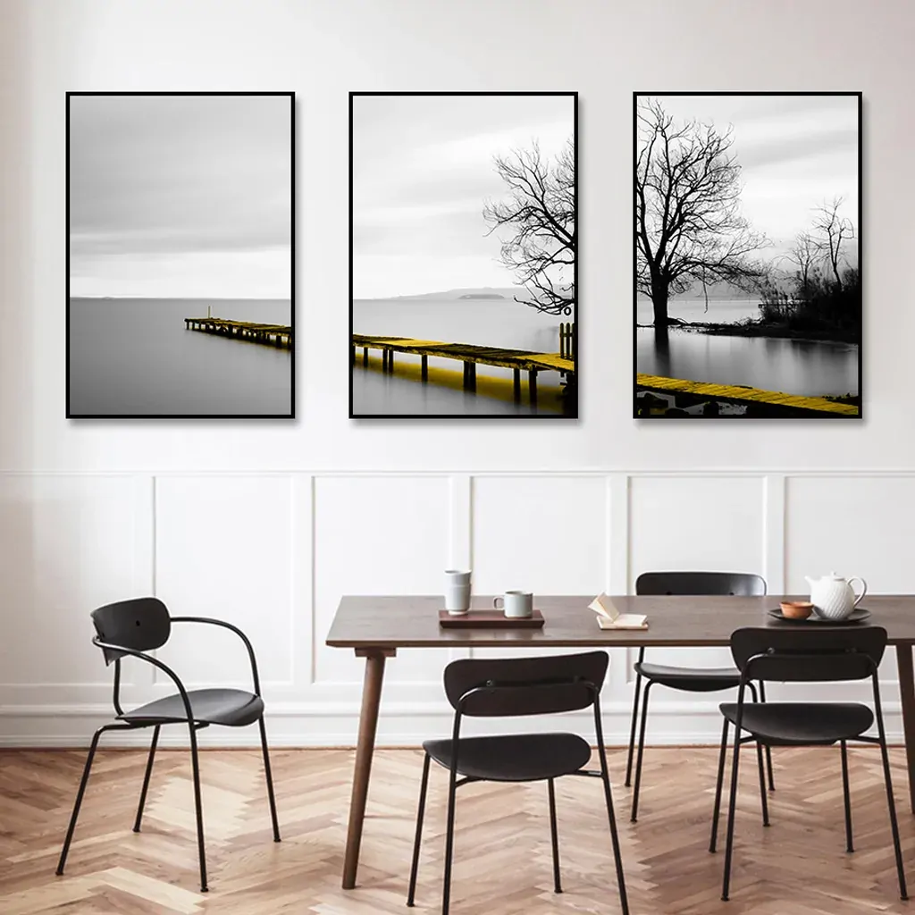 Wall Art 100cmx150cm Calm Lake Bridge Tree Scene 3 Sets Black Frame Canvas Price