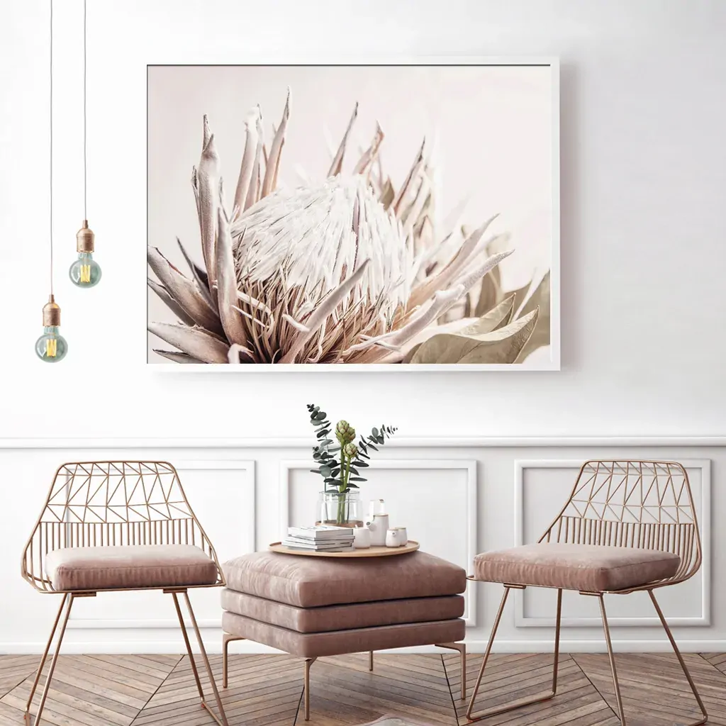 Wall Art 100cmx150cm Pure Protea II White Frame Canvas Price