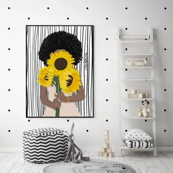 Wall Art 100cmx150cm African Woman Sunflower Black Frame Canvas Price