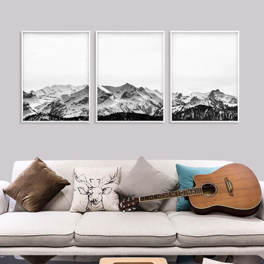 50cmx70cm Black White Mountain 3 Sets White Frame Canvas Wall Art Price
