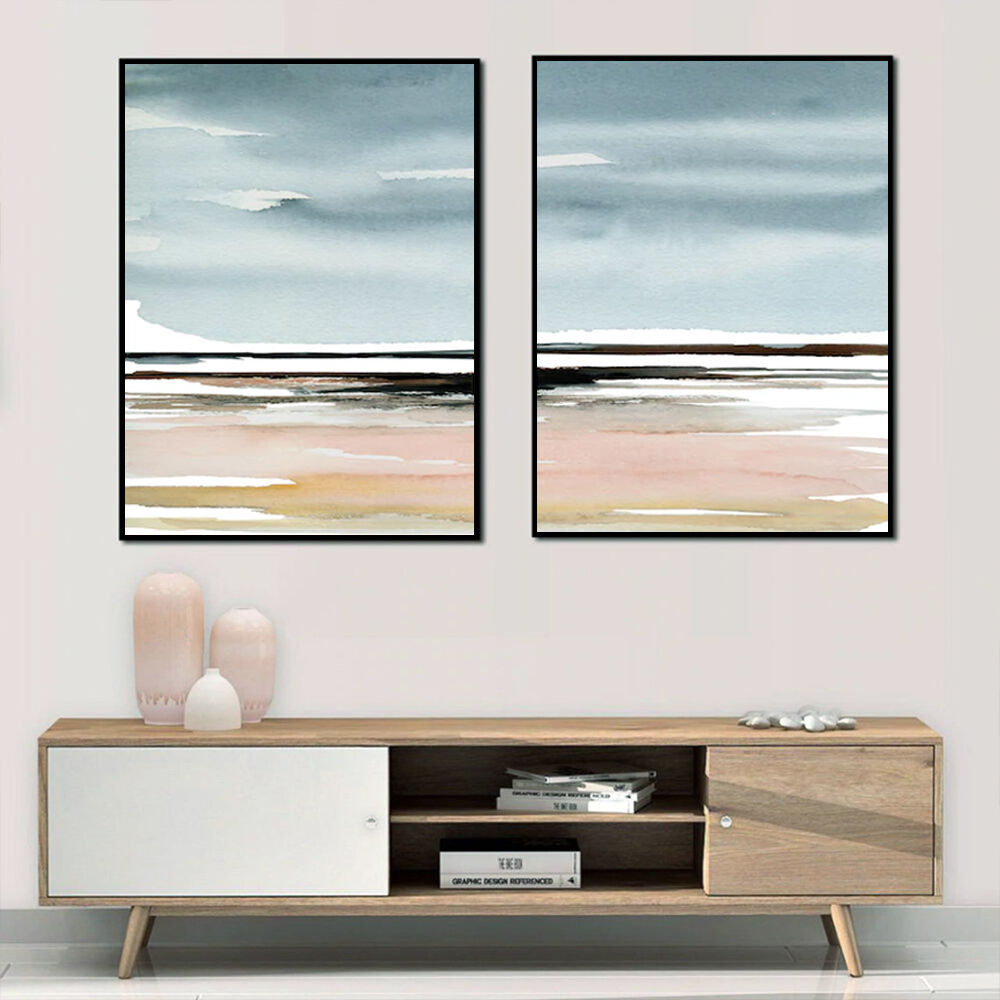 100cmx150cm Pink Beach Landscape 2 Sets Black Frame Canvas Wall Art Price