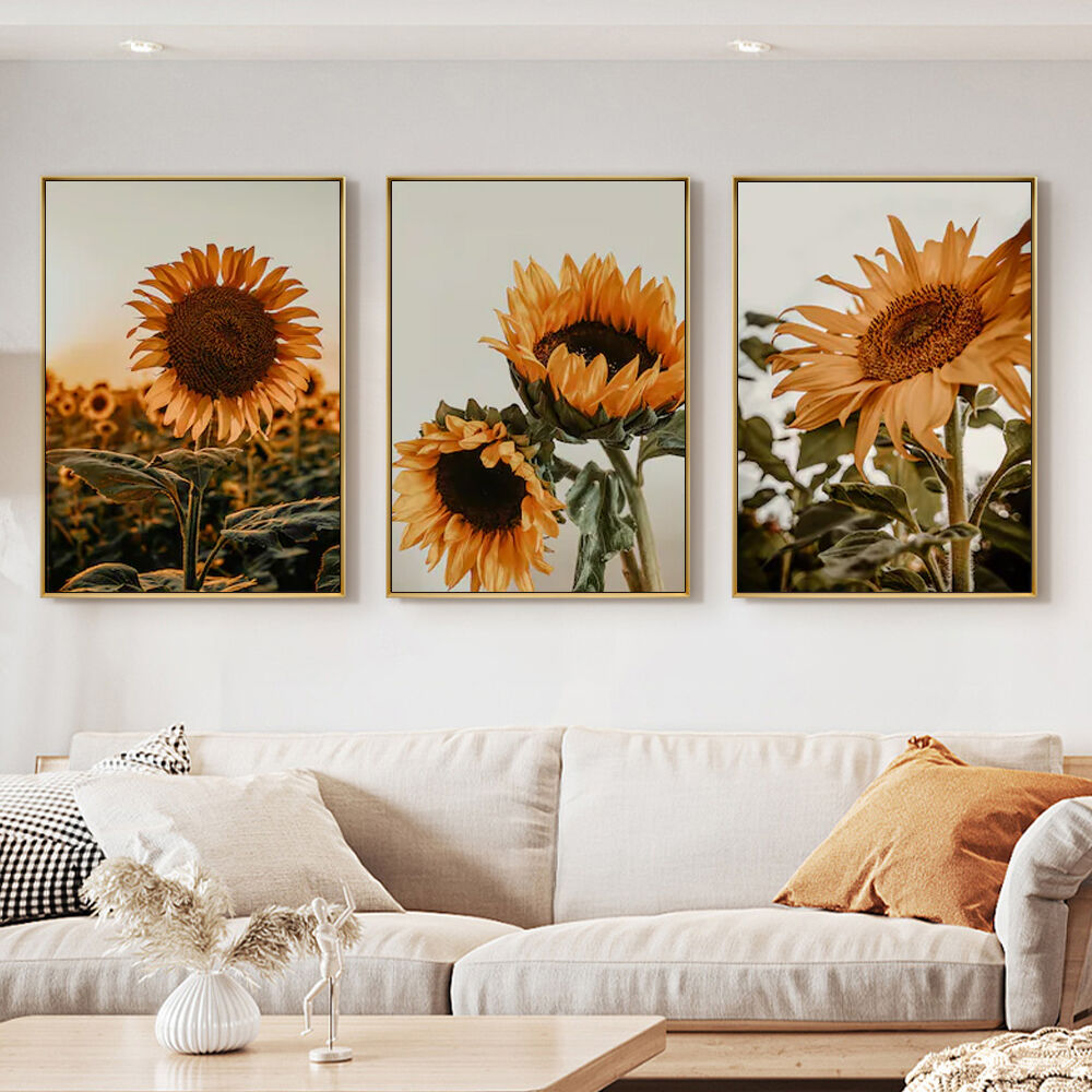 40cmx60cm Sunflower 3 Sets Gold Frame Canvas Wall Art Price