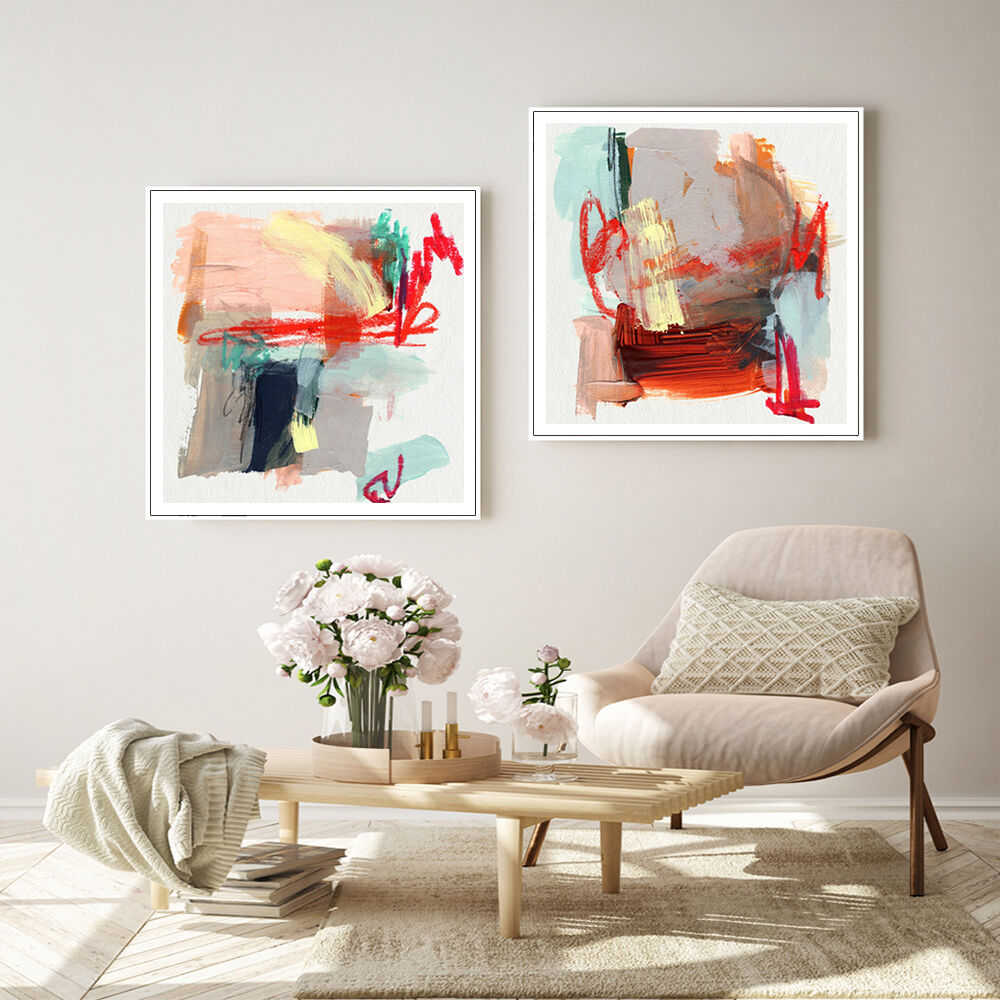 40cmx40cm Abstract Colourful Garden 2 Sets White Frame Canvas Wall Art Price