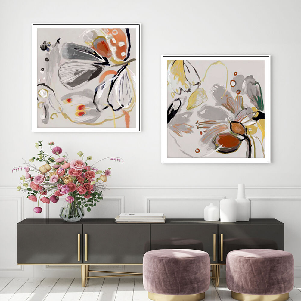 40cmx40cm Blooming Spring Floral 2 Sets White Frame Canvas Wall Art Price