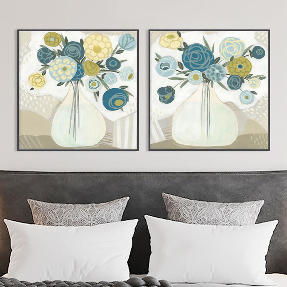 40cmx40cm Blue Bouquet 2 Sets Black Frame Canvas Wall Art Price