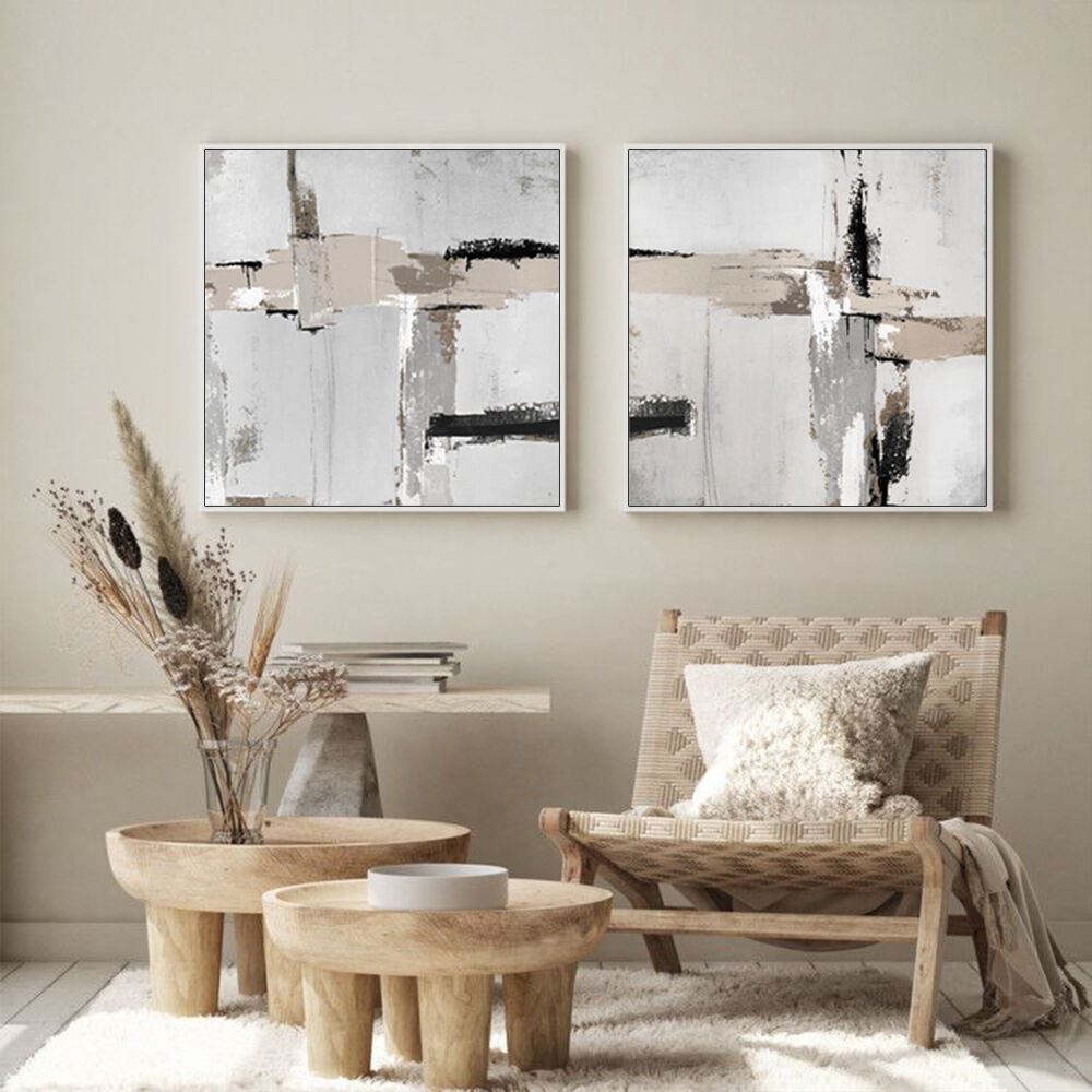 100cmx100cm Neutral Abstract 2 Sets White Frame Canvas Wall Art Price