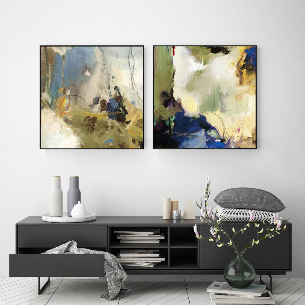40cmx40cm Abstract Blue 2 Sets Black Frame Canvas Wall Art Price