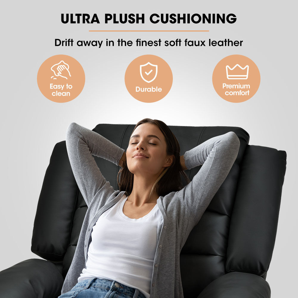 FORTIA Luxury Recliner Lounge Chair, Single Faux Leather Armchair, for Home Theatre Cinema, Elderly, Black Price