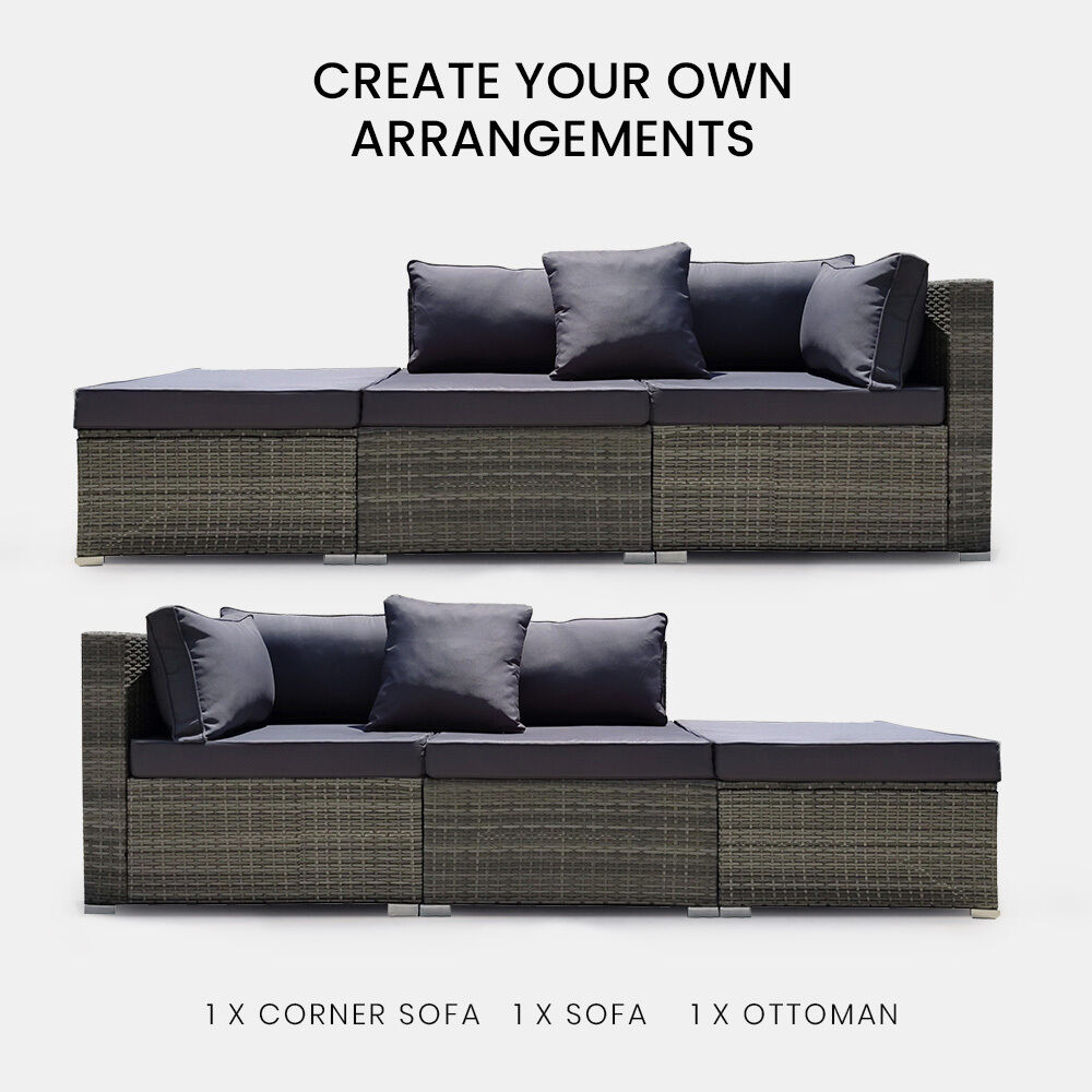 LONDON RATTAN 3 Seater Modular Outdoor Lounge Setting incl. Ottoman, Grey Price