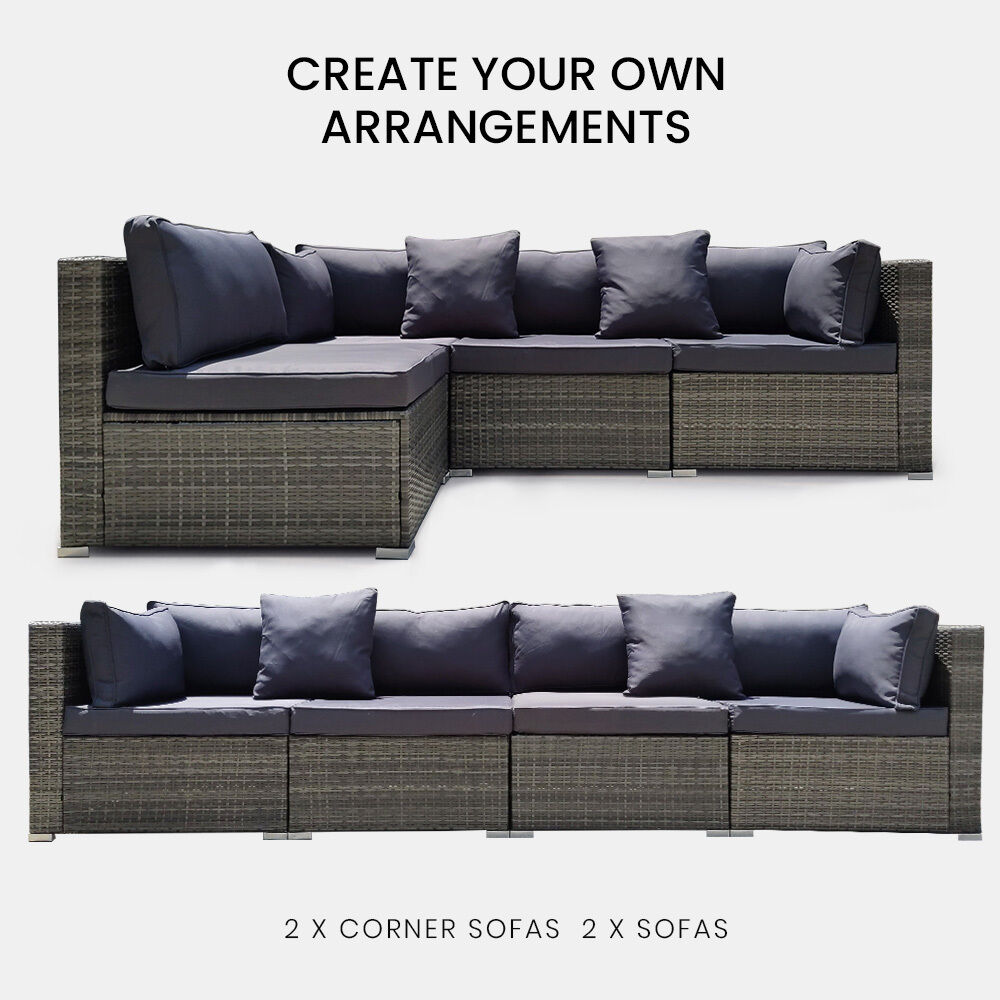 LONDON RATTAN 4 Seater Modular Outdoor Lounge Sofa Setting, Grey Price