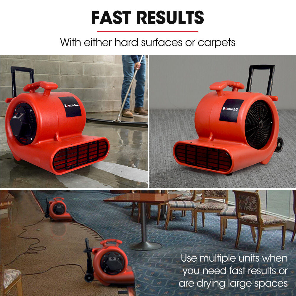 Baumr-AG 3-Speed Carpet Dryer Air Mover Blower Fan, 1400CFM, Sealed Copper Motor, Poly Housing, Telesscopic Handle and Wheels Price