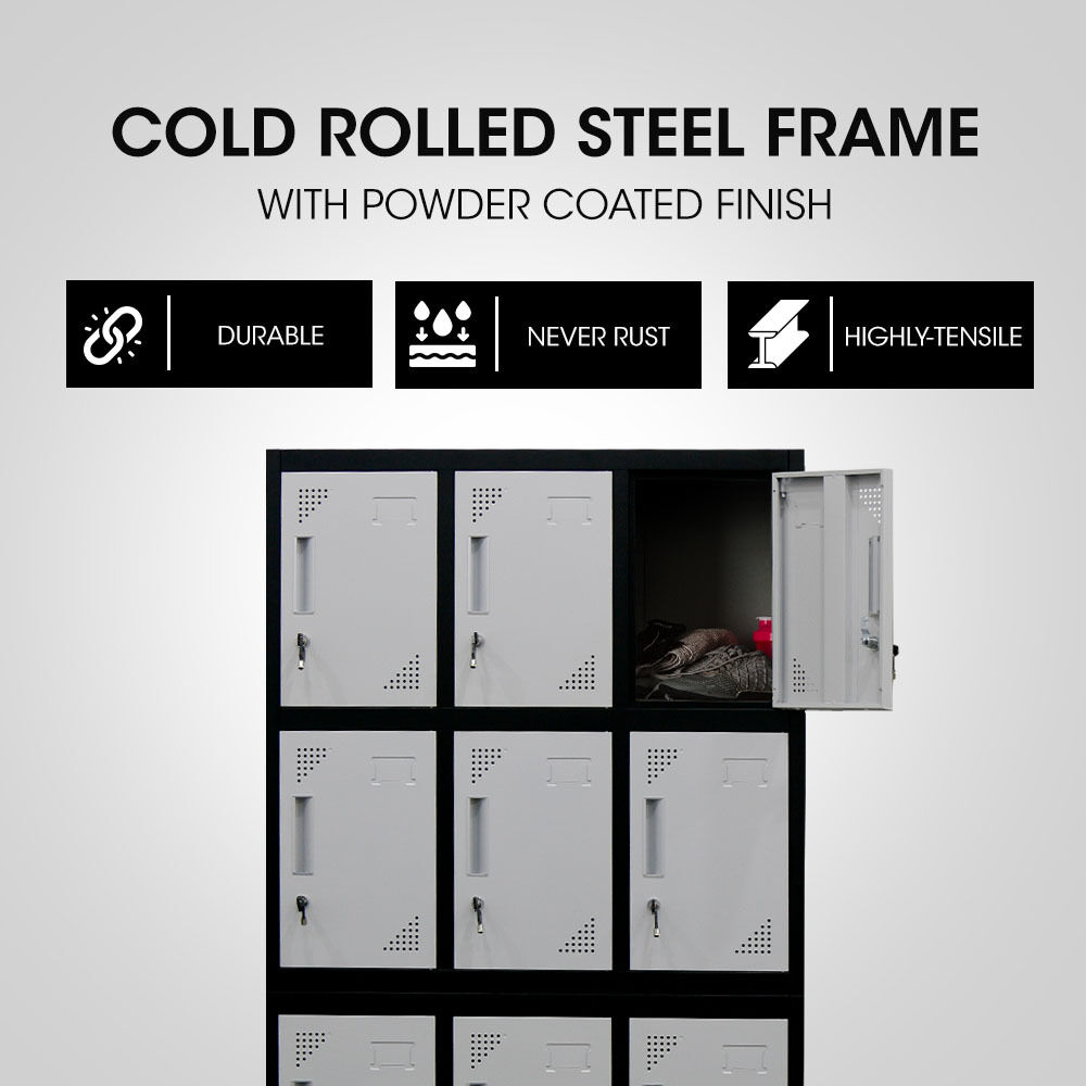 FORTIA 12-Door Metal Storage Locker Cabinet Gym Office Lockers Compartment, Black & Light Grey Price