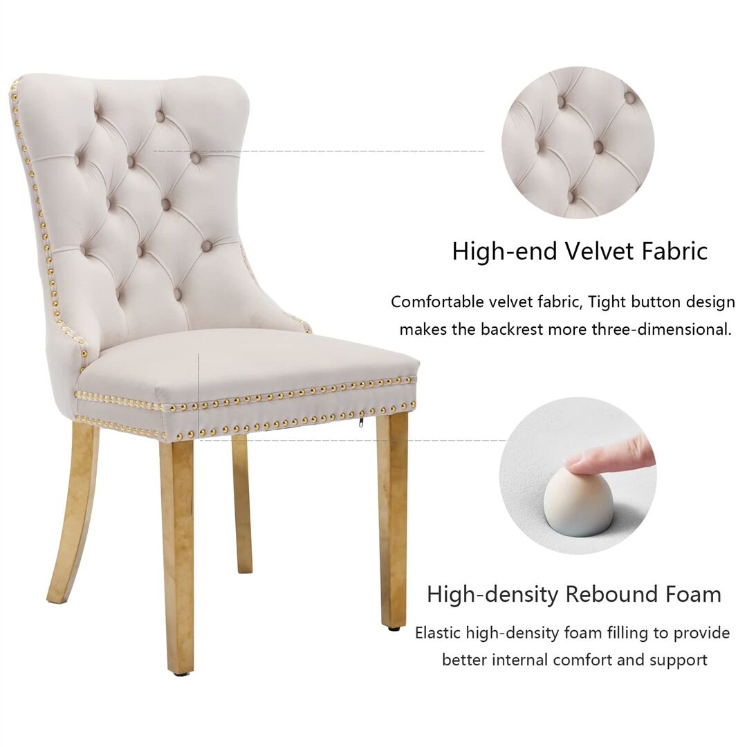 AADEN 6x Velvet Dining Chairs with Golden Metal Legs-Beige Price