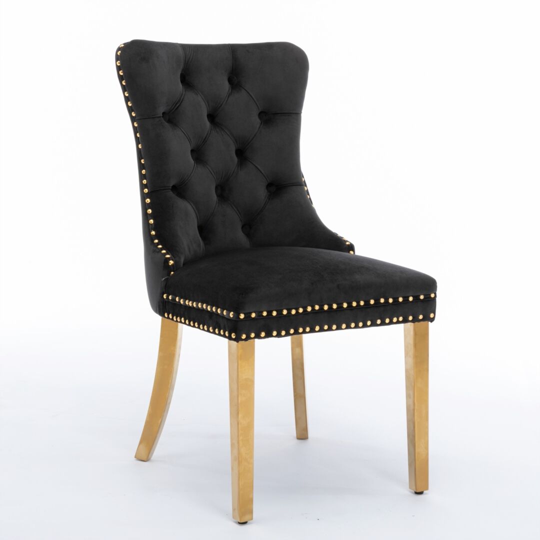 6x Velvet Dining Chairs with Golden Metal Legs-Black Price