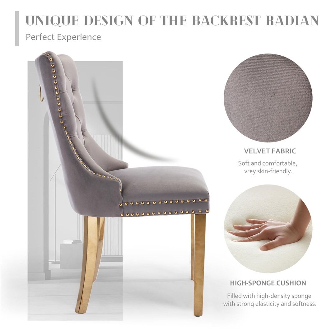 AADEN 8x Velvet Dining Chairs with Golden Metal Legs-Grey Price