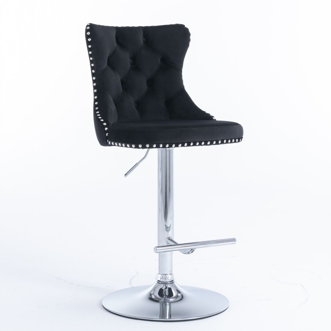 4x Height Adjustable Swivel Bar Stool Velvet Studs Barstool with Footrest and Chromed Base- Black Price