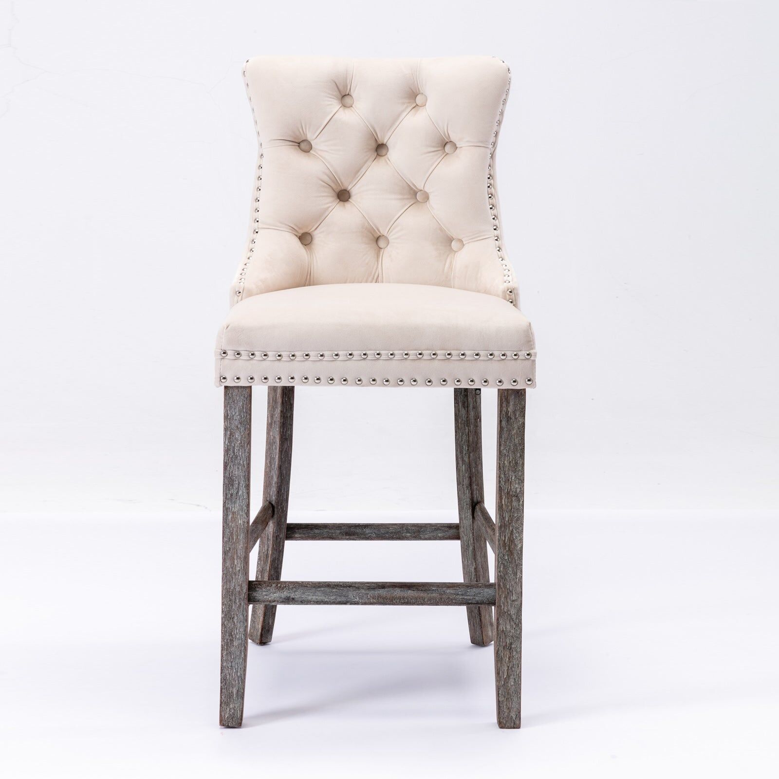 6X Velvet Bar Stools with Studs Trim Wooden Legs Tufted Dining Chairs Kitchen Price
