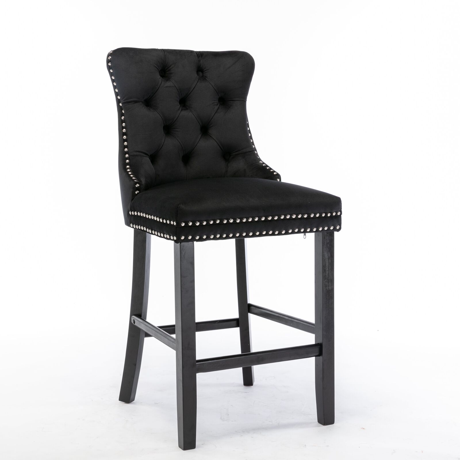 6X Velvet Bar Stools with Studs Trim Wooden Legs Tufted Dining Chairs Kitchen Price
