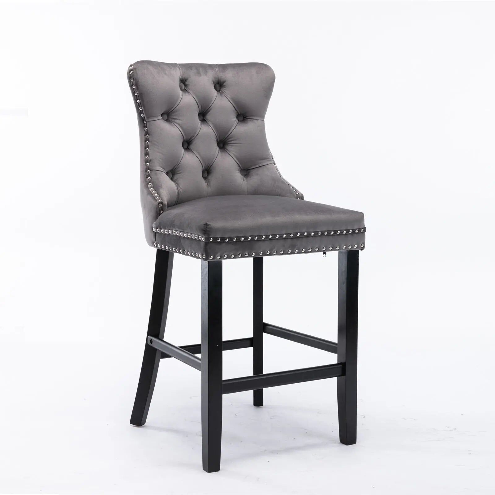 4X Velvet Bar Stools with Studs Trim Wooden Legs Tufted Dining Chairs Kitchen Price