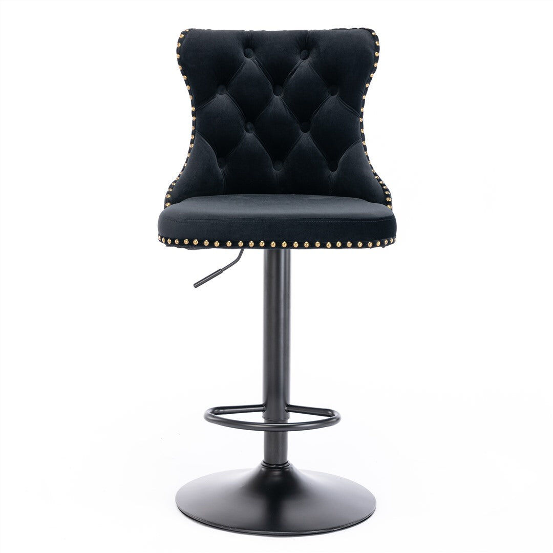 4x Height Adjustable Swivel Bar Stool Velvet Nailhead Barstool with Footrest Price