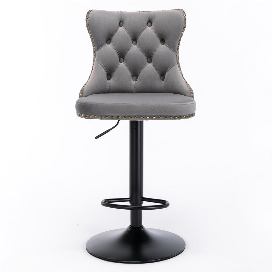 4x Height Adjustable Swivel Bar Stool Velvet Nailhead Barstool with Footrest Price