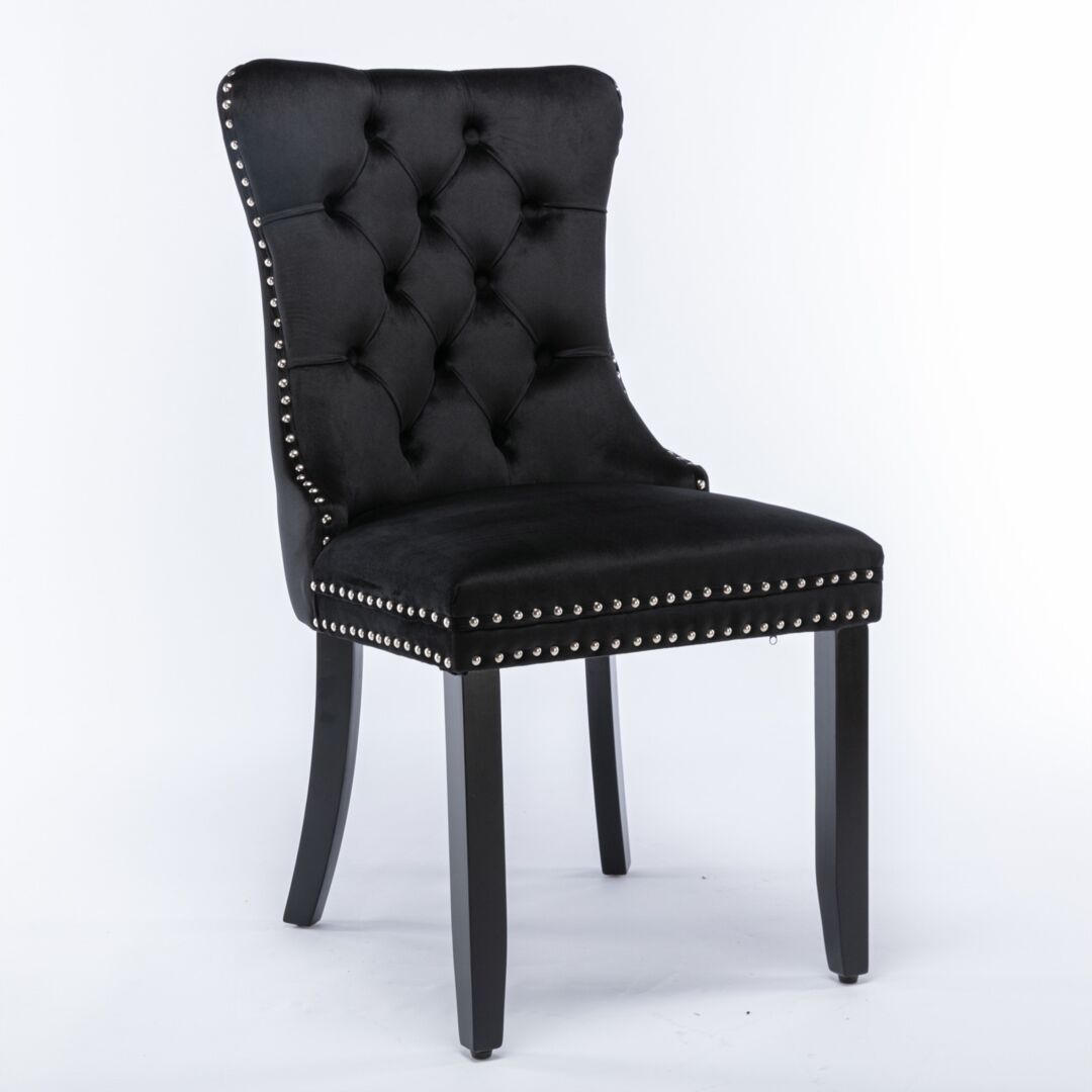 6x Velvet Dining Chairs Upholstered Tufted Kithcen Chair with Solid Wood Legs Stud Trim and Ring-Black Price