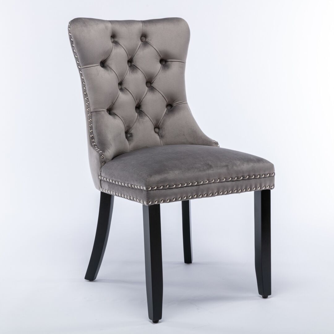 6x Velvet Dining Chairs Upholstered Tufted Kithcen Chair with Solid Wood Legs Stud Trim and Ring-Gray Price