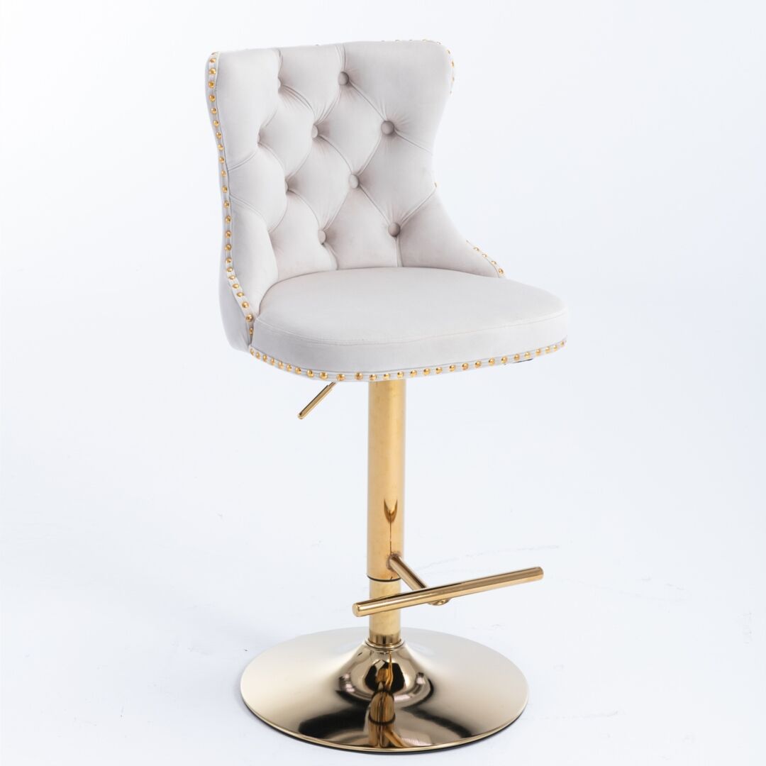 4x Height Adjustable Swivel Bar Stool Velvet Studs Barstool with Footrest and Golden Base- Beige Price