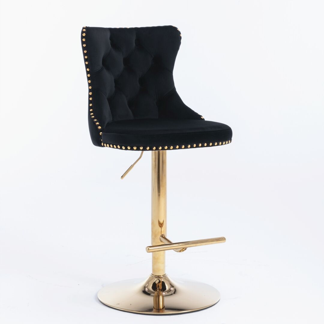 4x Height Adjustable Swivel Bar Stool Velvet Studs Barstool with Footrest and Golden Base- Black Price