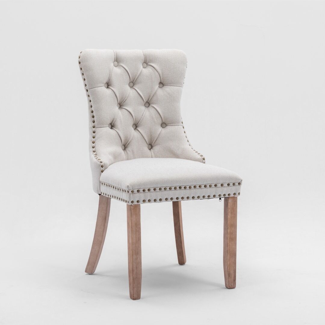 6x AADEN Modern Elegant Button-Tufted Upholstered Fabric with Studs Trim and Wooden legs Dining Side Chair-Beige Price