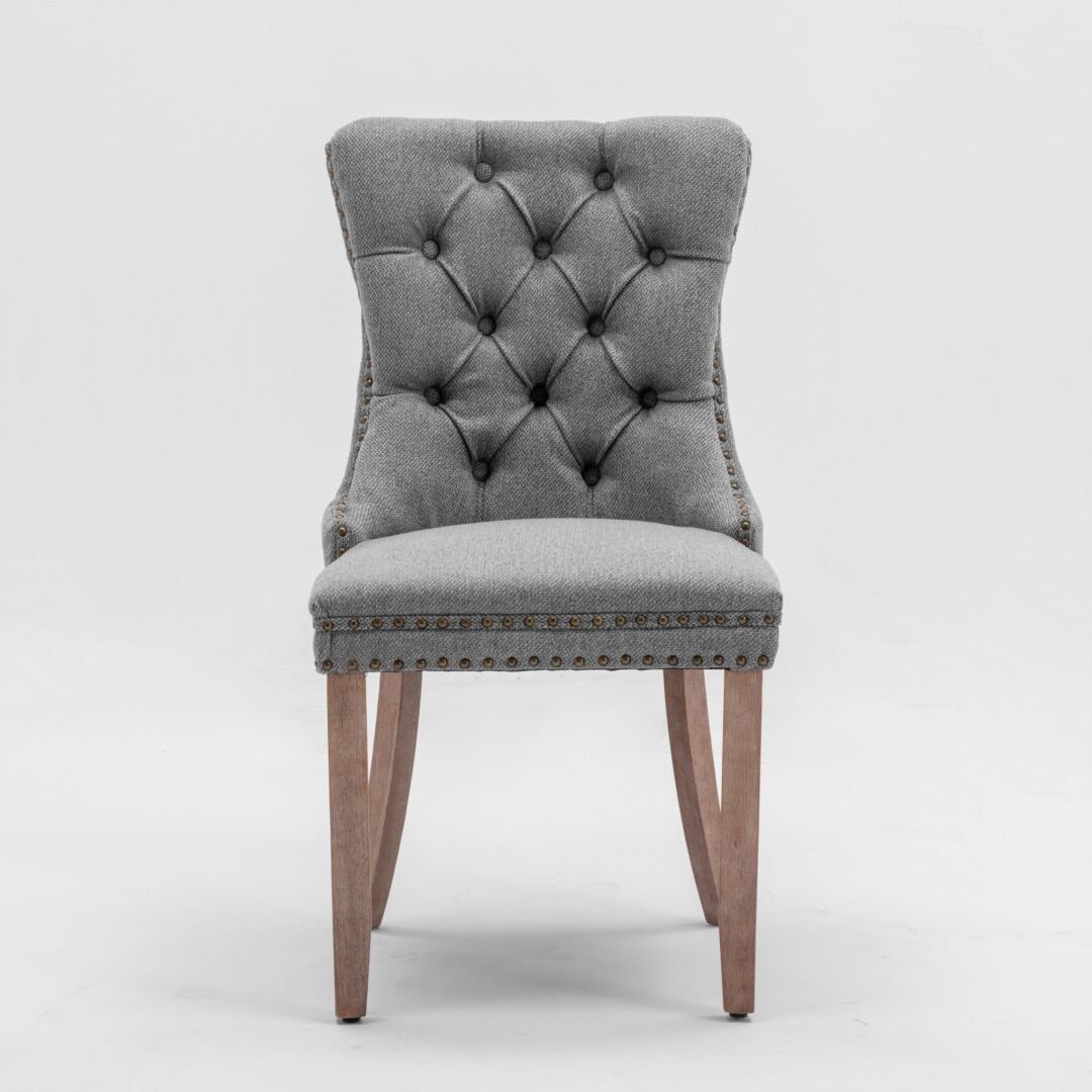 AADEN Modern Elegant Button-Tufted Upholstered Fabric with Studs Trim and Wooden legs Dining Side Chair-Gray Price