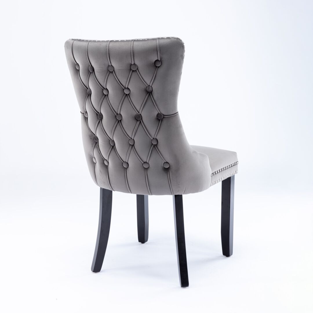 2x Velvet Upholstered Dining Chairs Tufted Wingback Side Chair with Studs Trim Solid Wood Legs for Kitchen Price