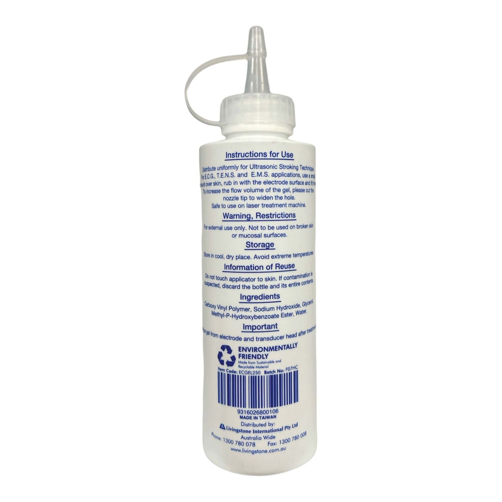 2x Livingstone 250ml Conductive Ultrasound Lubricating Gel - Squeeze Bottle Price