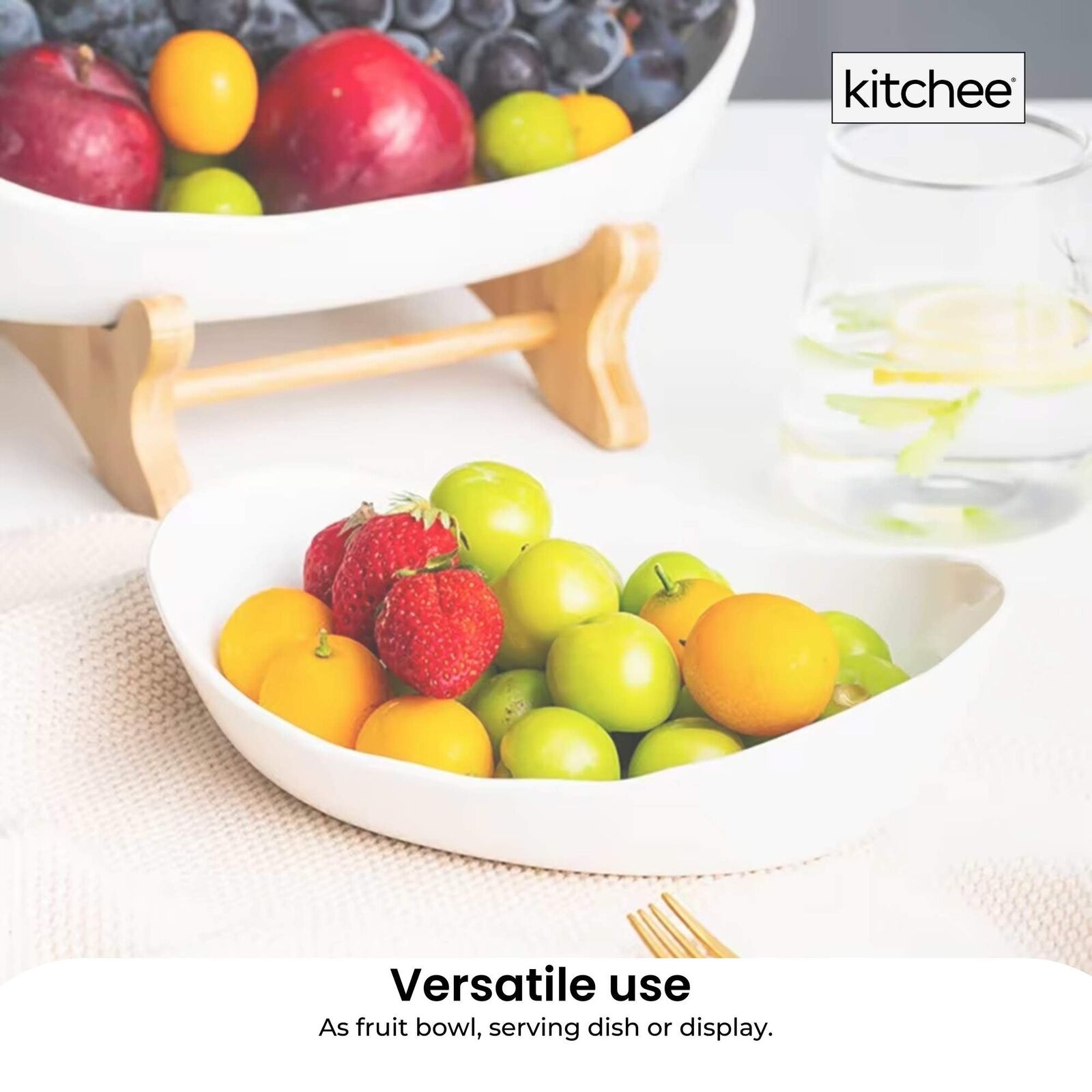 3 Tier Porcelain Fruit Bowl - Ceramic Vegetable Storage With Bamboo Stand Price