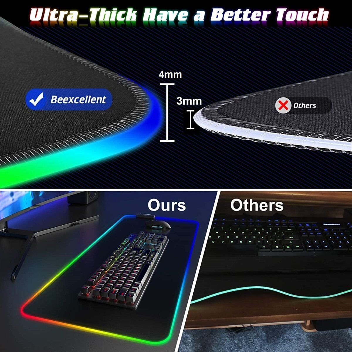LED Gaming Mouse Pad Large 4 USB Ports RGB Extended Mousepad Keyboard Desk Anti-slip Mat Price