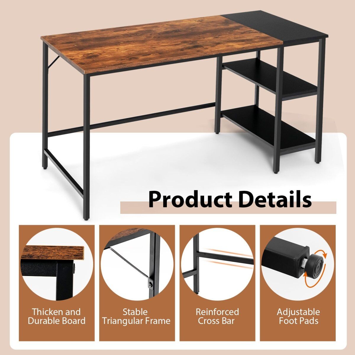 1.4m Computer Table Desk Book Storage Student Study Home Office Workstation Vintage Oak Finish Price