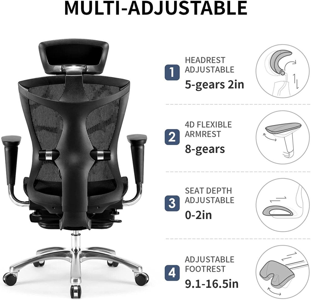 Sihoo Ergonomic Office Chair V1 4D Adjustable High-Back Breathable With Footrest And Lumbar Support Grey Price