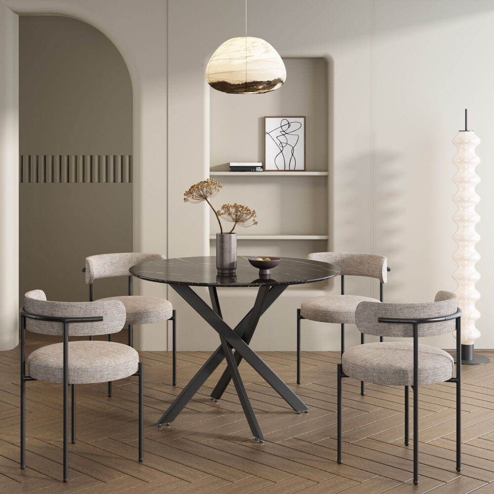 Round Marble-Effect Table-Black Price