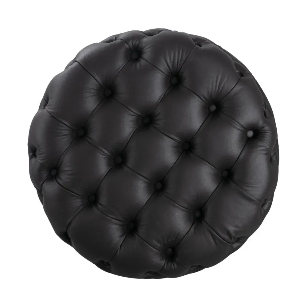Contemporary Black Leather-look Ottoman with Button Price