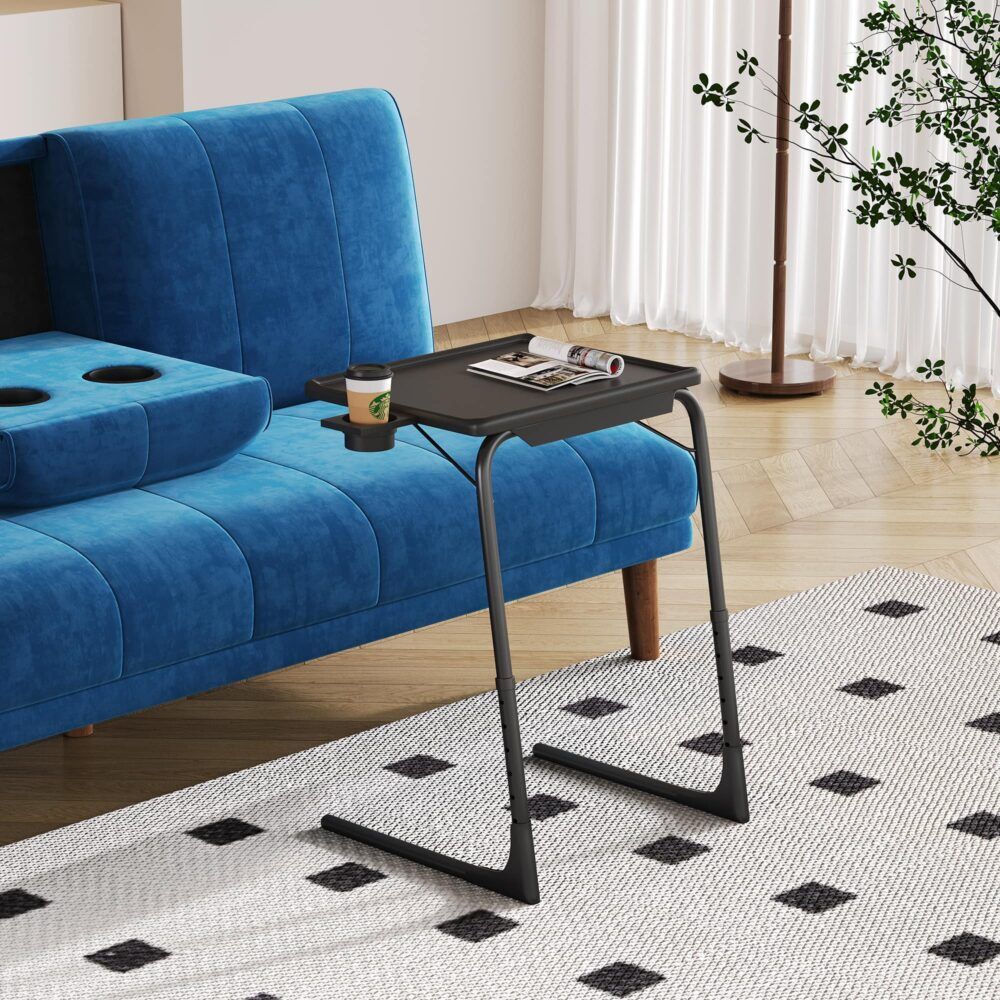 Foldable Table Adjustable Tray Laptop Desk with Removable Cup Holder-Black Price